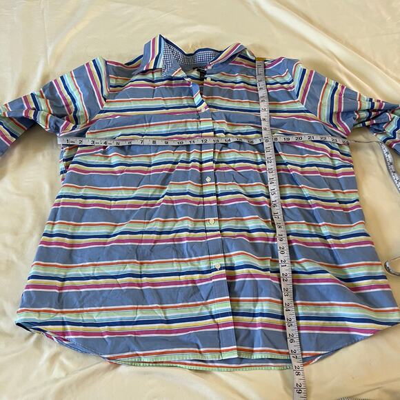 Chaps Blue Rainbow Stripe No Iron Button Up Top Plus Sz 2X Preppy Casual - Picture 7 of 7